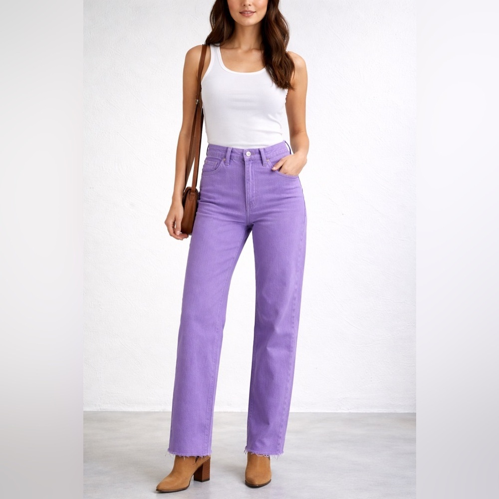 Levi’s 501 High Rise Straight Jeans Size 24 Lavender Purple Button Fly Raw Hem
